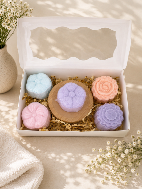 5 Mixed shower steamers with bamboo holder